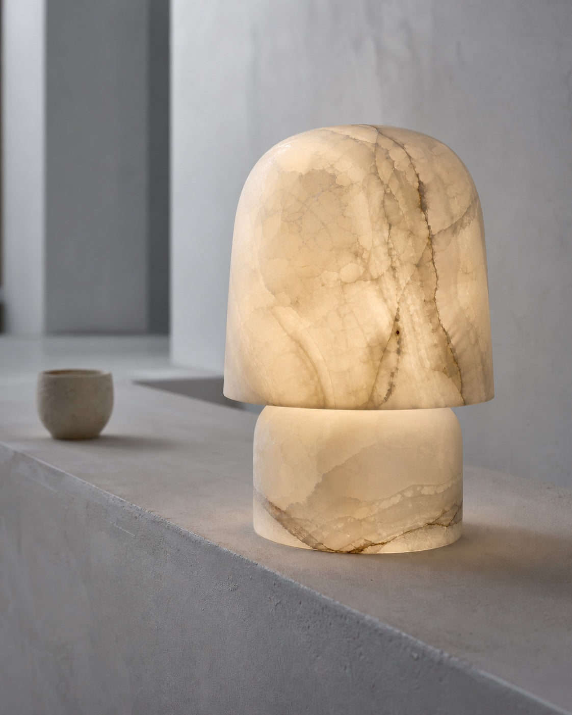 Alabaster lamp revealing natural stone energy through a soft mineral glow