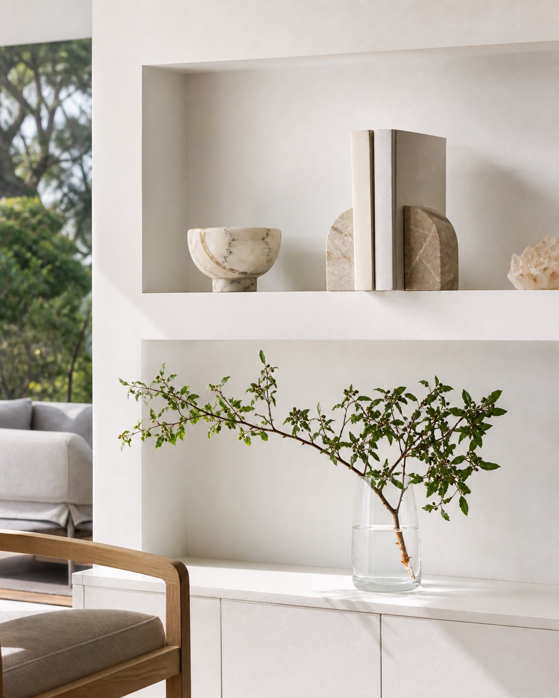 Natural stone products placed with open space for balanced feng shui energy