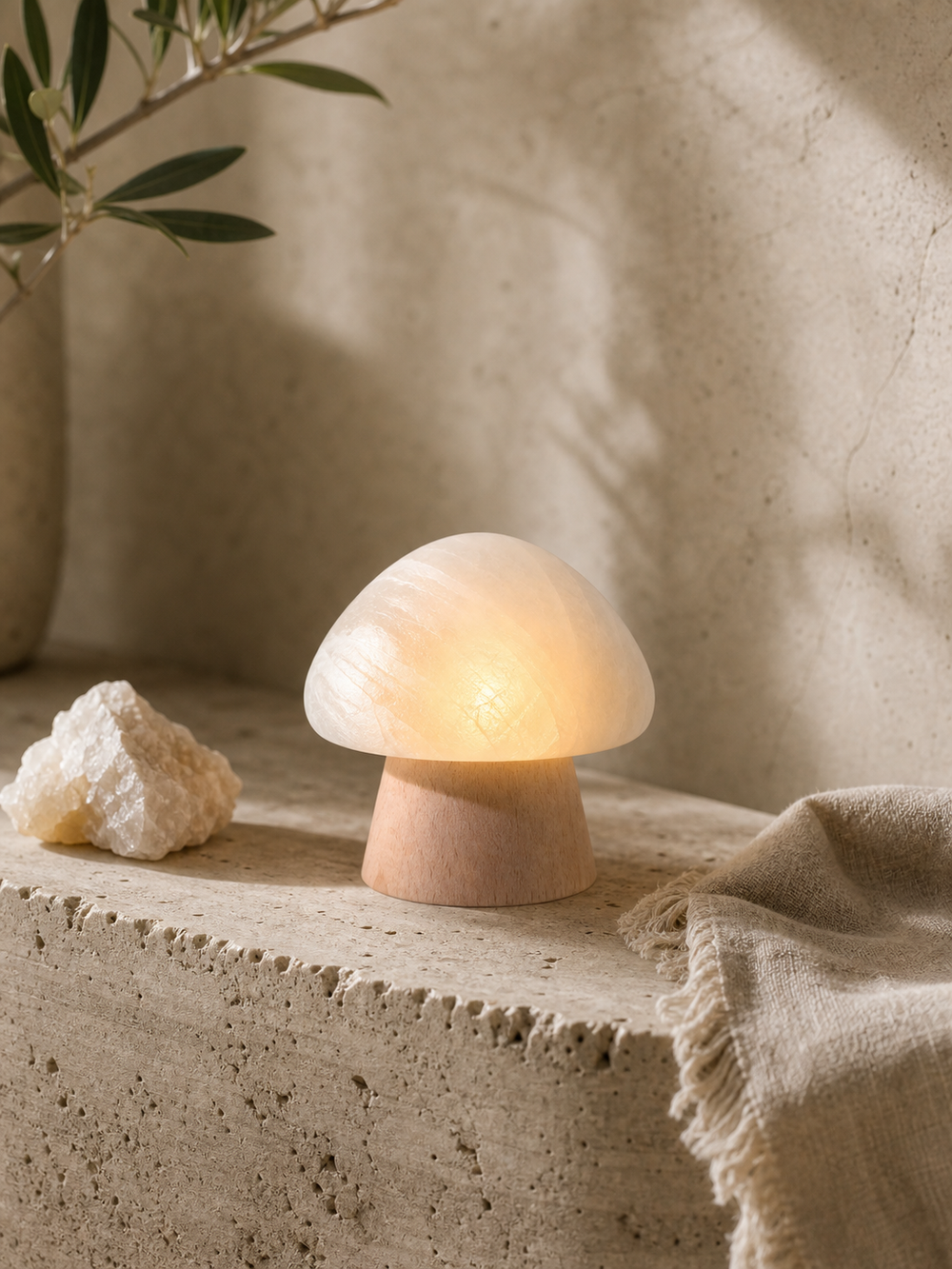 Natural stone light carrying nature's energy into a feng shui-inspired room