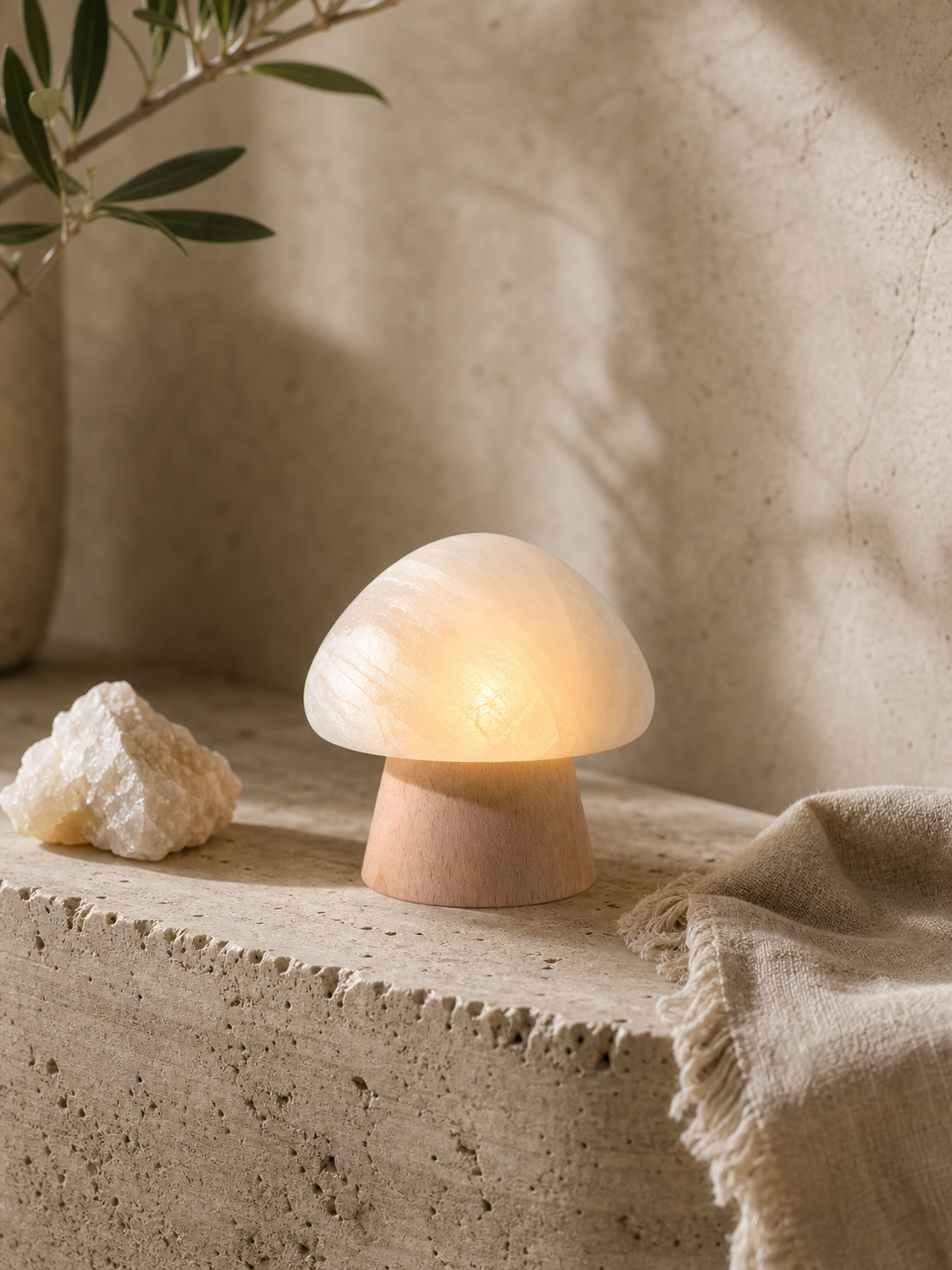 Natural stone light carrying nature's energy into a feng shui-inspired room