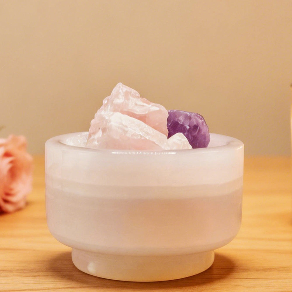 Pink jade aroma vessel bringing nature's energy into an entryway's feng shui