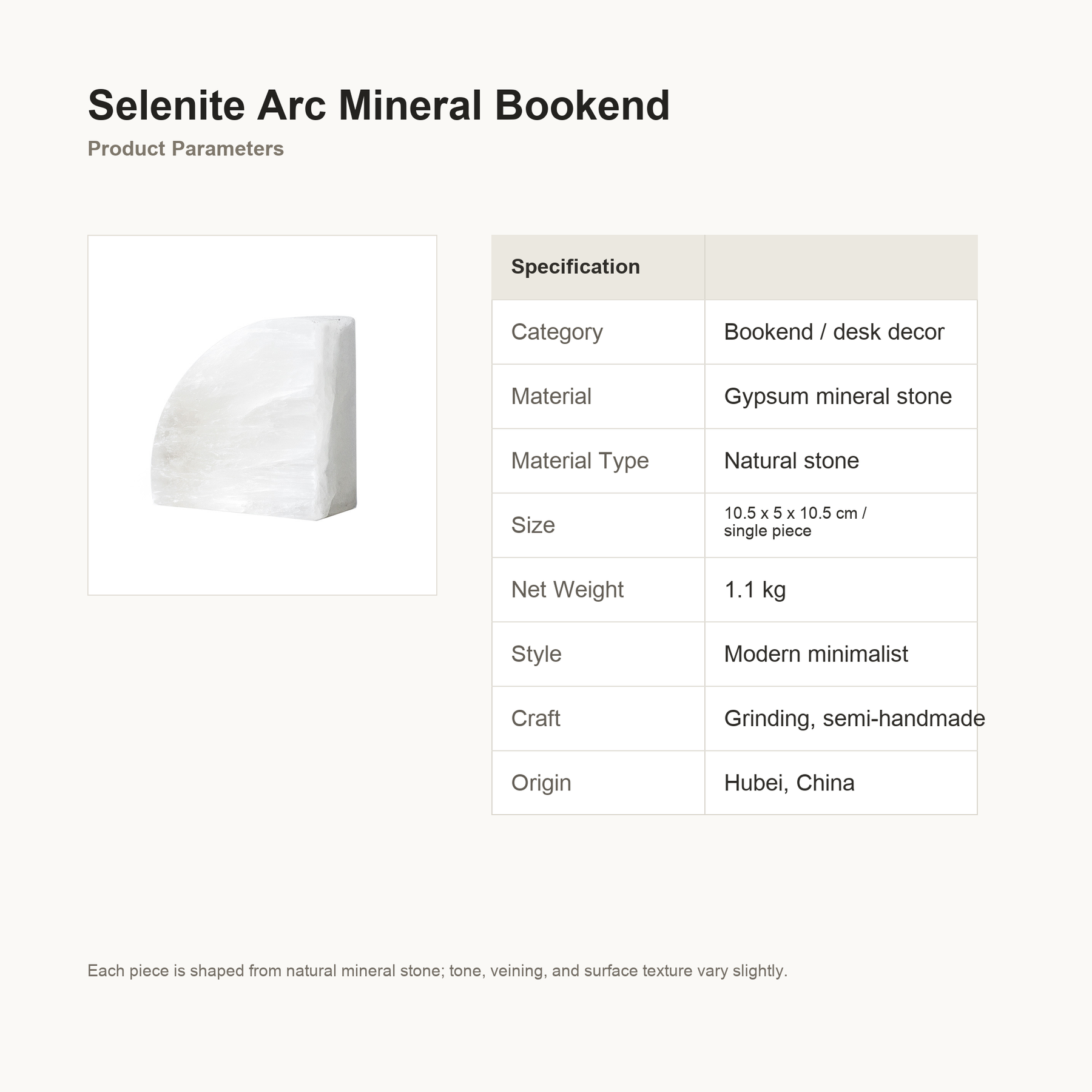 Selenite Arc Mineral Bookend