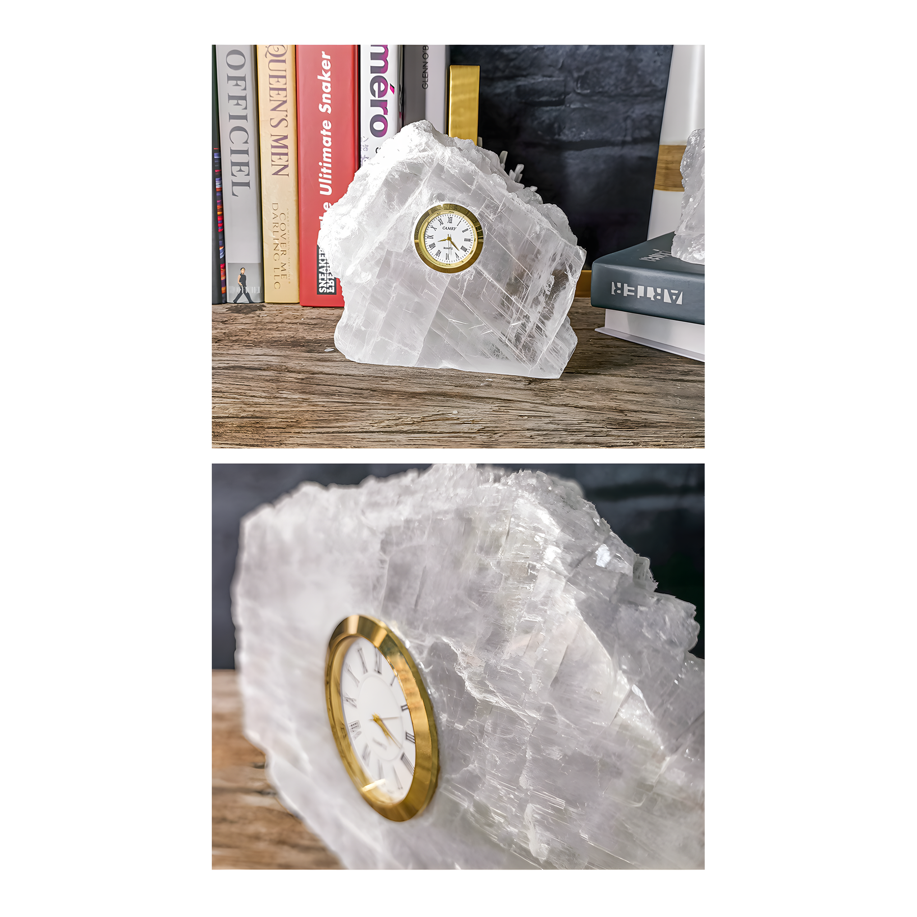 Selenite Mineral Table Clock