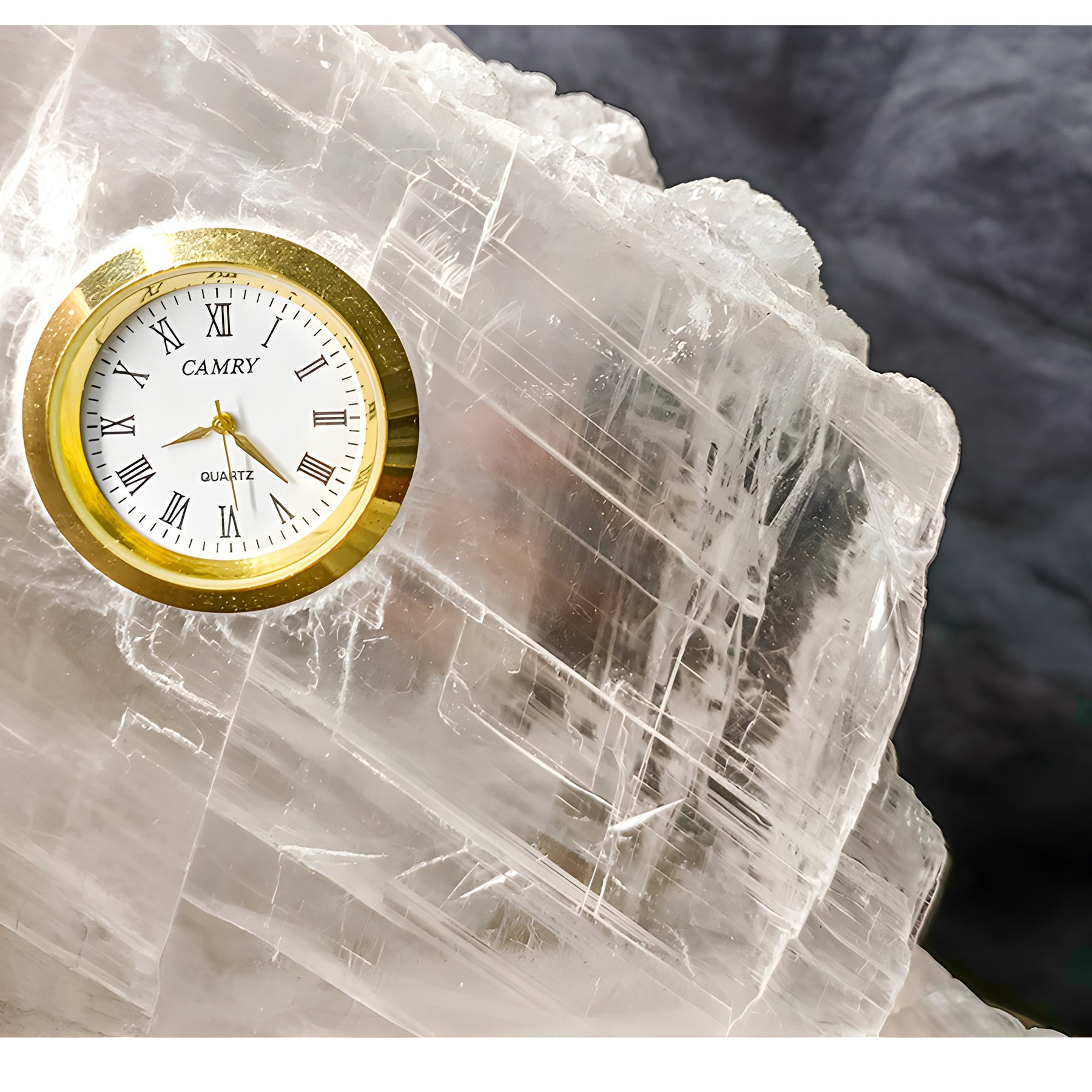 Selenite Mineral Table Clock