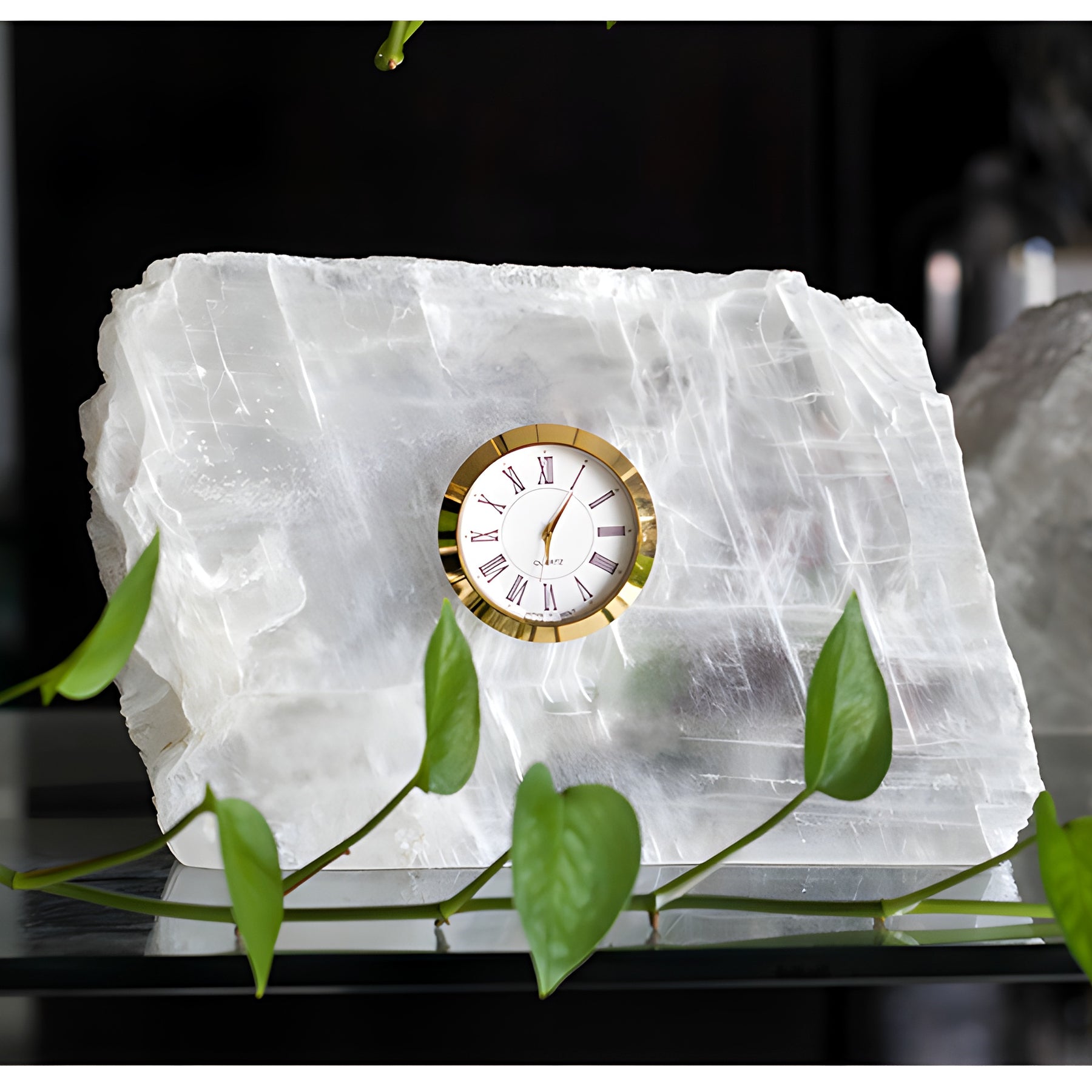 Selenite Mineral Table Clock