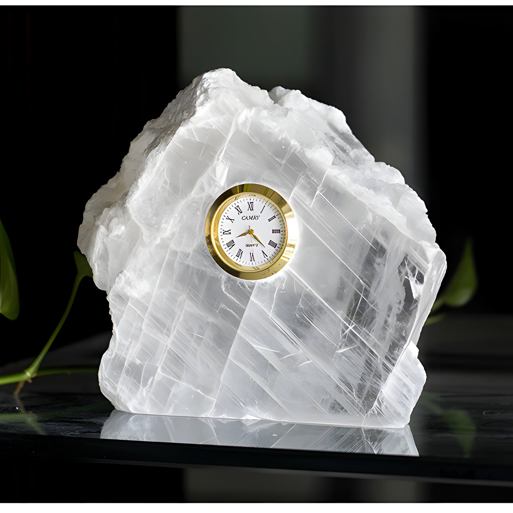 Selenite Mineral Table Clock