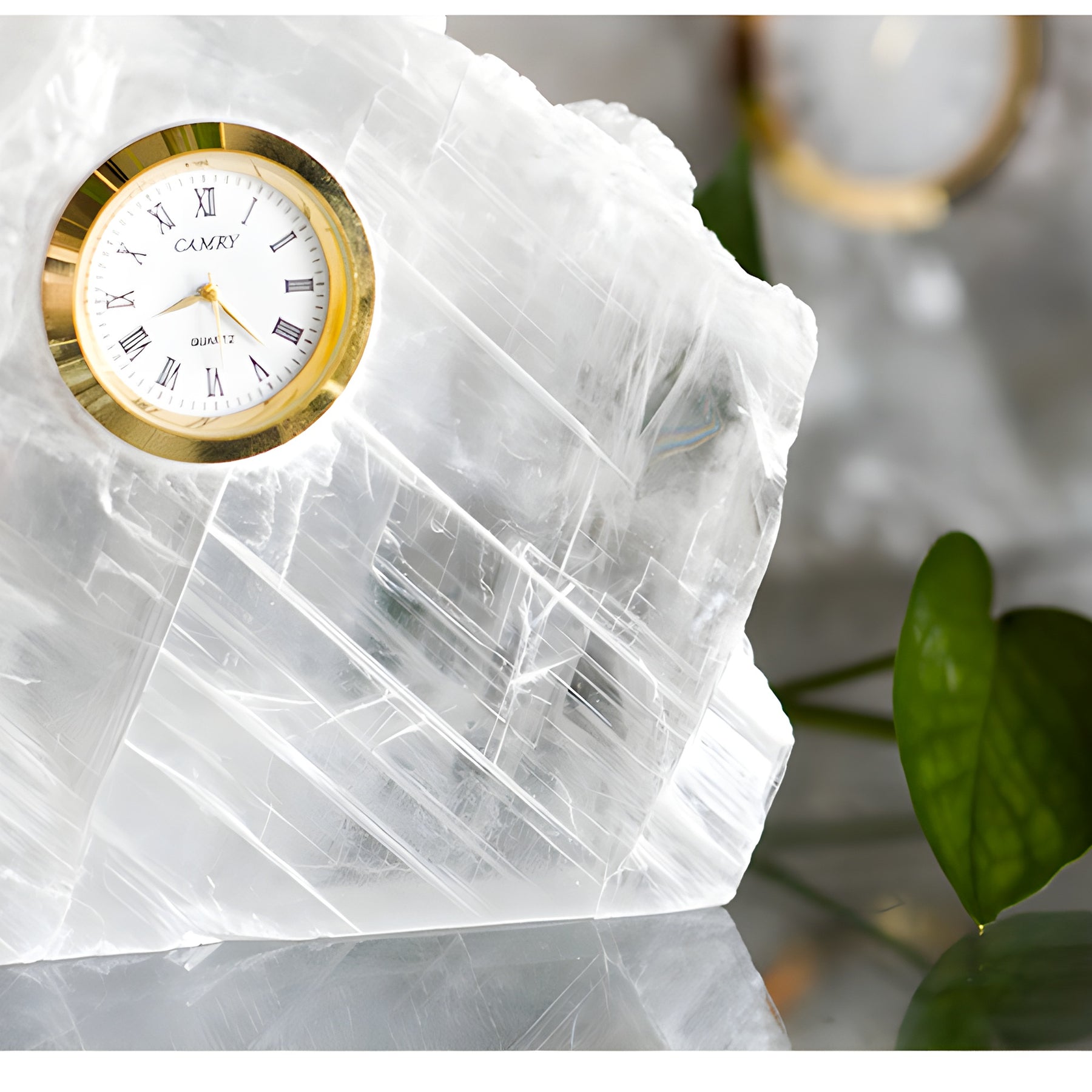 Selenite Mineral Table Clock