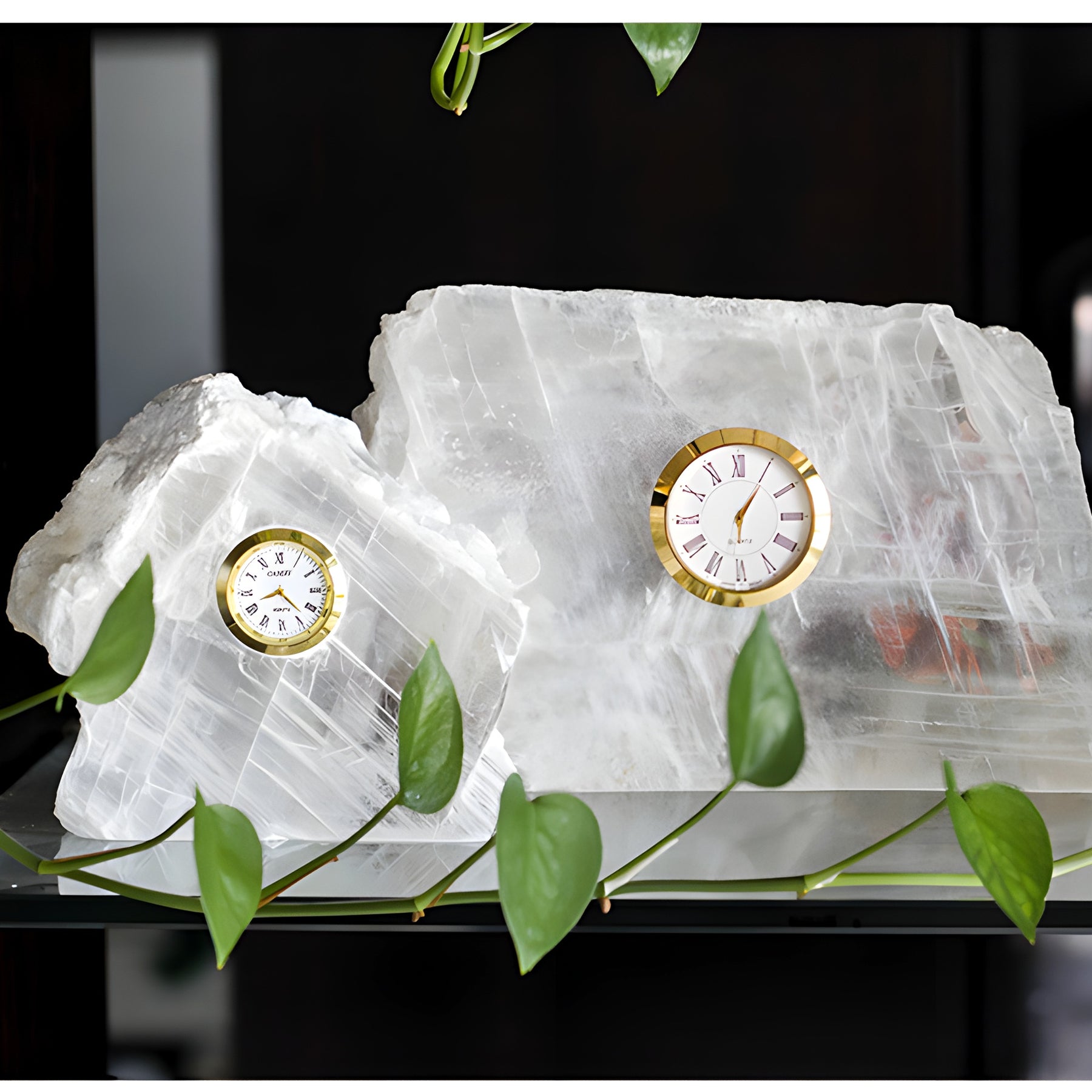Selenite Mineral Table Clock